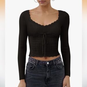 Reoria Sweetheart Neck Cropped Sweater - Medium